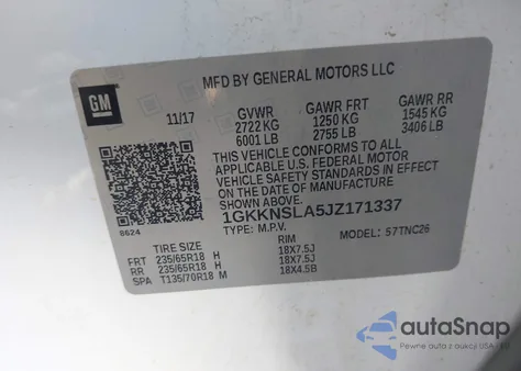 2018 GMC Acadia Sle-2 from USA, damaged, VIN 1GKKNSLA5JZ171337